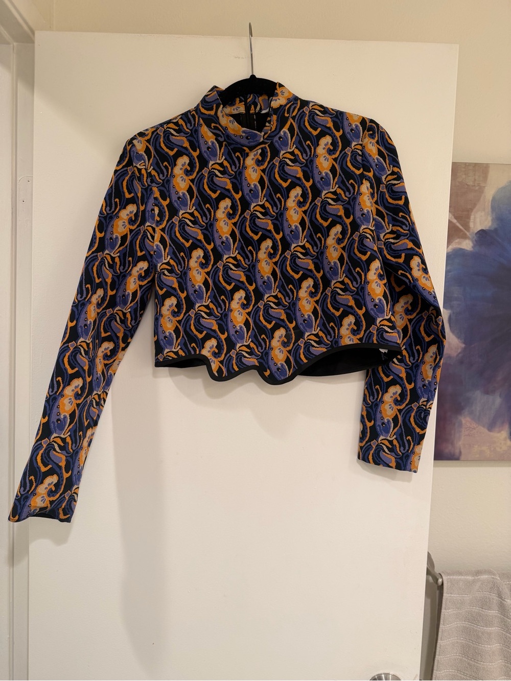 Zara Navy, Mustard & Periwinkle Patterned Cropped Shirt